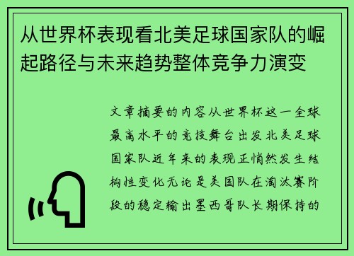 从世界杯表现看北美足球国家队的崛起路径与未来趋势整体竞争力演变 从世界杯表现看北美足球国家队的崛起路径与未来趋势整体竞争力演变
